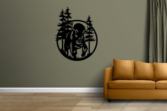 Bison In The Woods Metal Sign Wildlife Decor