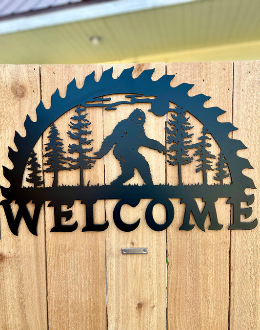 Metal Big Foot Saw Blade Welcome Sign